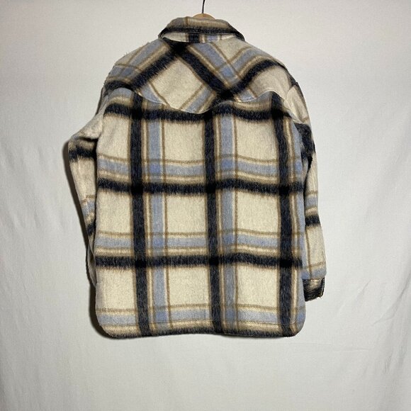 Plaid Teddy Jacket in Cream and Blue - Picture 2 of 3